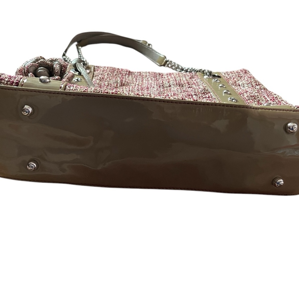 Brighton Tweed Pink and Cream Shoulder Bag with Floral Accent NWOT - Picture 3 of 7